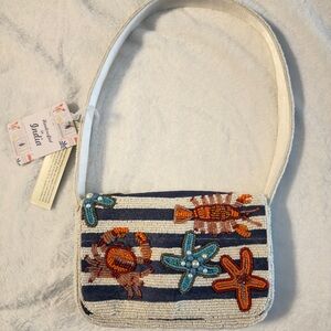 Handcrafted in India Beaded Nautical Theme Sea Creature Shoulder Bag